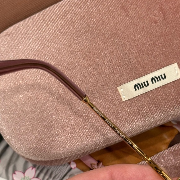 Miu Miu Oval Sunglasses | Gold Frame & Pink Lenses | Full Set - Picture 6 of 14